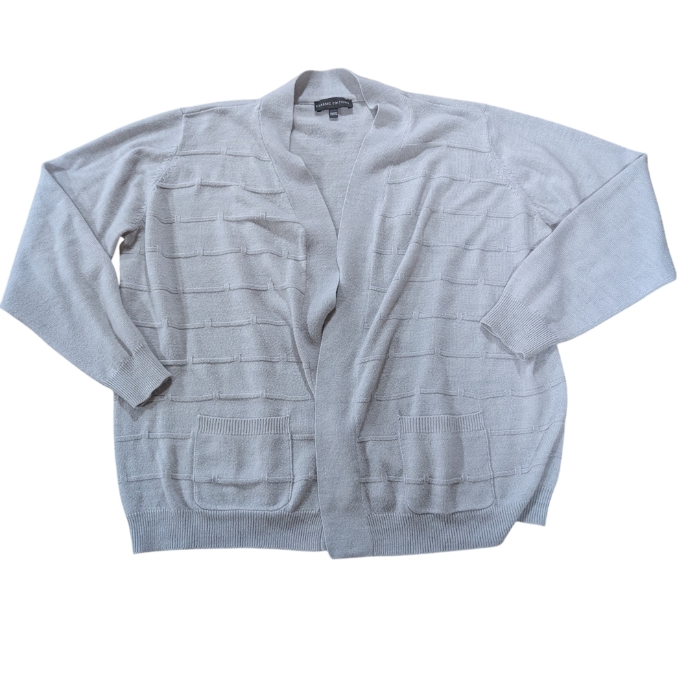 Classic Editions Gray 1X Plus Size Oversized Knit Cardigan Grandmacore